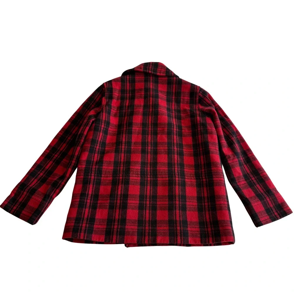 Kate Spade Saturday Wool Blend Scotch‎ Plaid Button Up Red Black Pea Coat wmn M